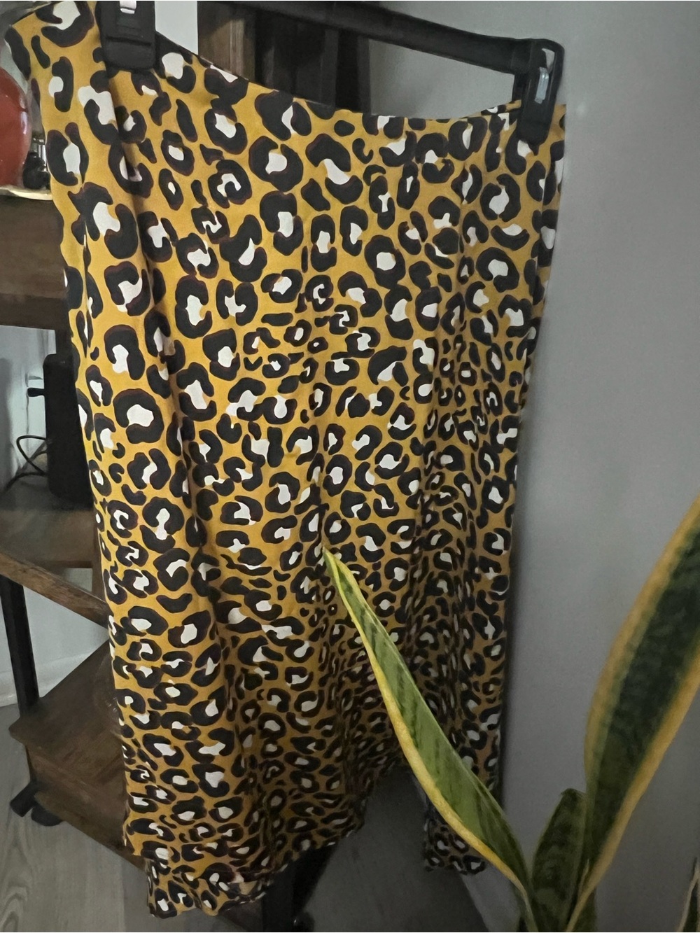 Who What Wear Leopard-Print Midi Skirt in Mustard and Black